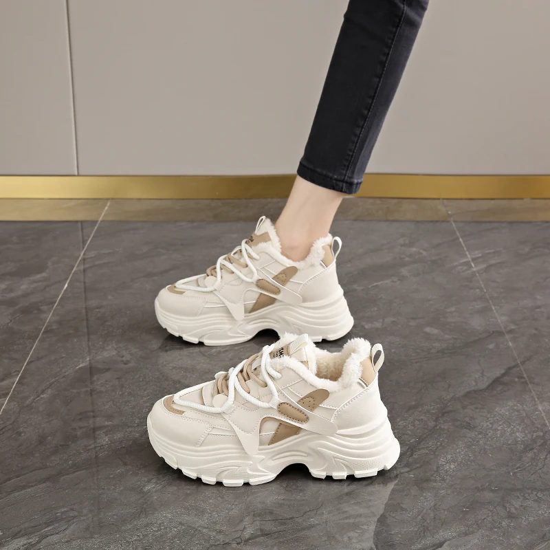 CRLAYDK зимние массивные кроссовки на меховой подкладке для женщин модная теплая