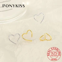 ponykiss trendy real 925 sterling silver line hollow heart stud earrings for women cute fine jewelry minimalist accessories