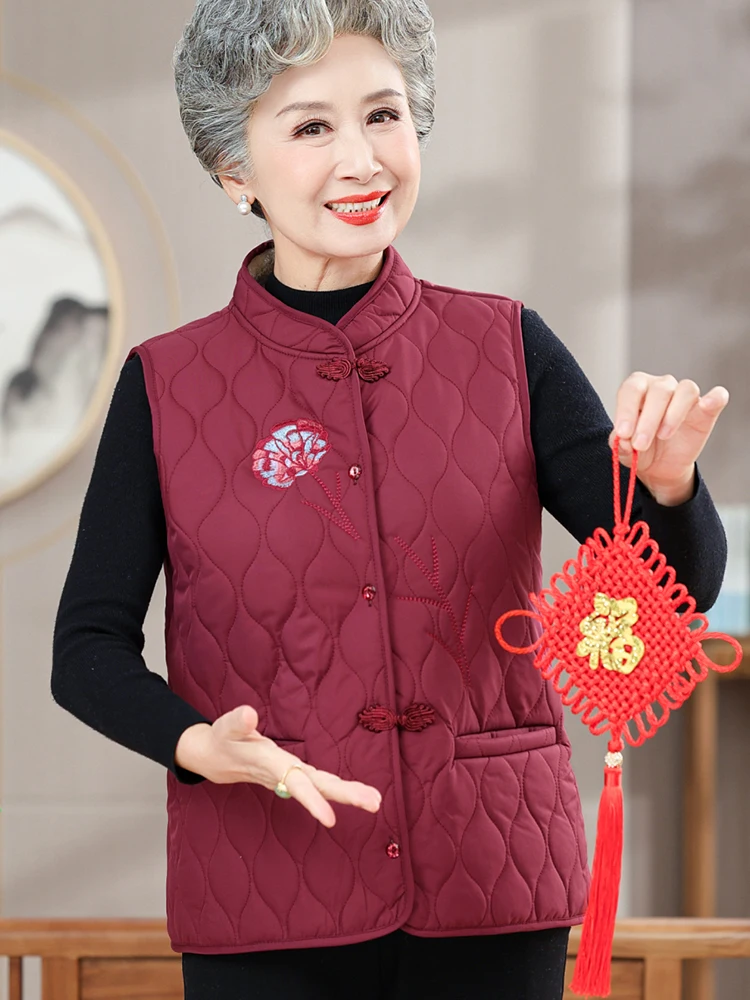 Стеганый жилет для пожилых людей женский осенне-зимний бабушки утепленный на