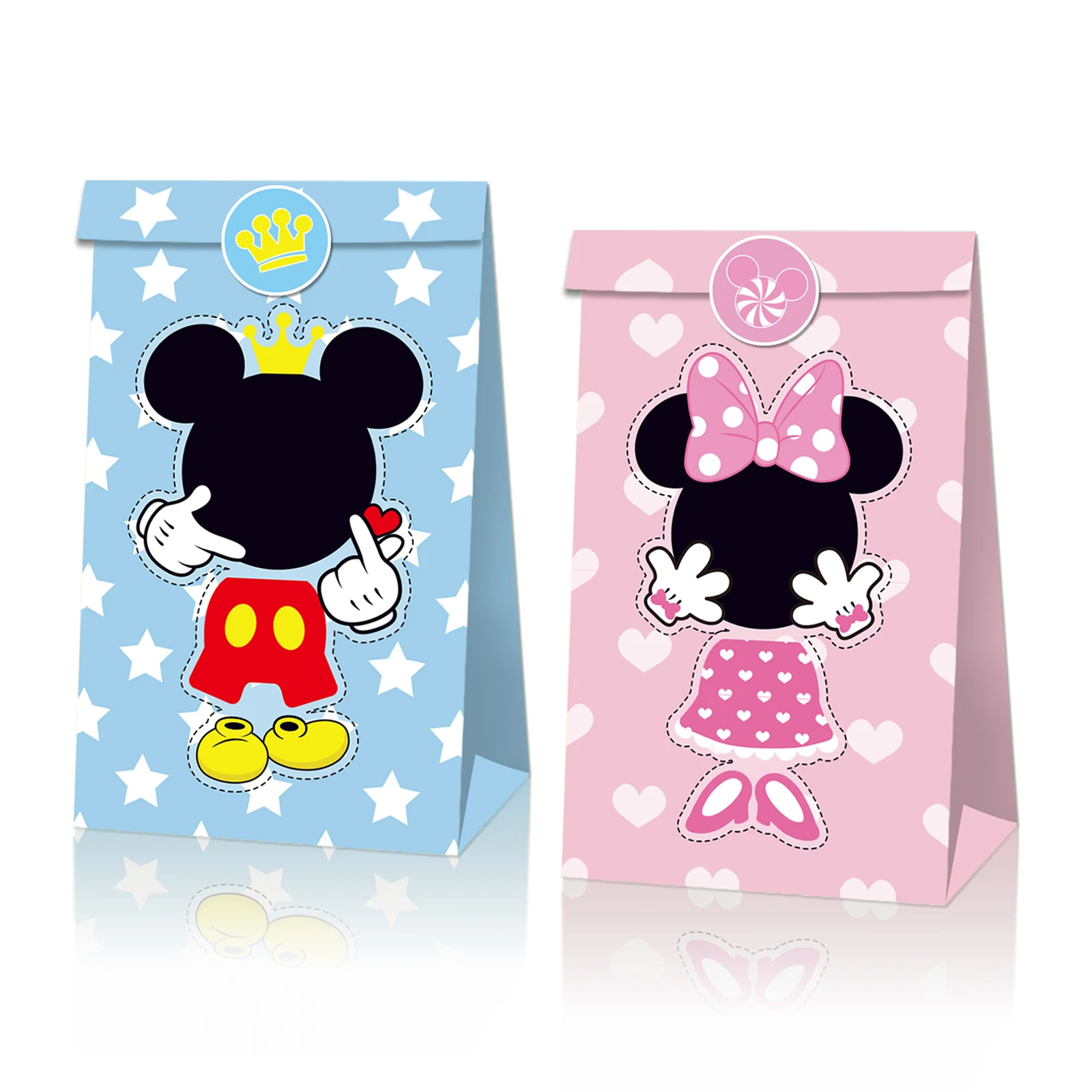 

LB100 12Pcs Cartoon Mouse Happy Birthday Party Candy Biscuit Pack Kraft Paper Gift Bags with Stickers Baby Shower Party Decors
