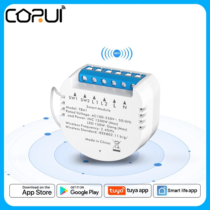 

2way Tuya WiFi Smart Switch Intelligent On-off Device APP Control Reset Function Light Switch Module Neutral Line+zero-fire Line