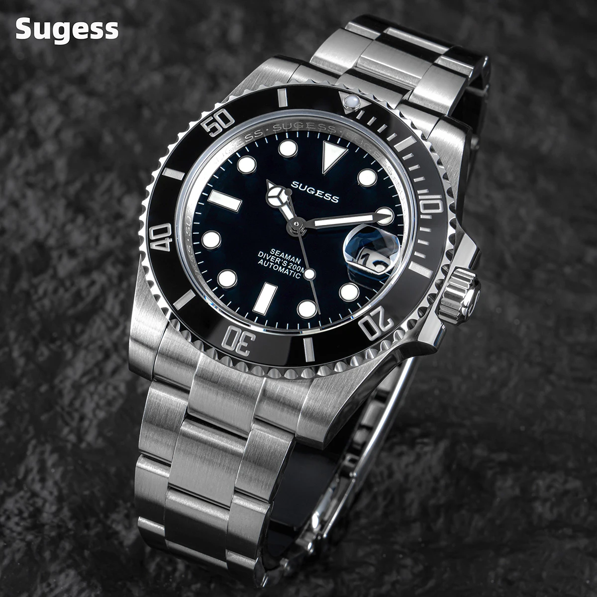 Sugess Watch of Men Diver NH35 Automatic Mechanical Wristwatch Date Sapphire Crystal Luminous Ceramic Bezel Waterproof 200M 2022