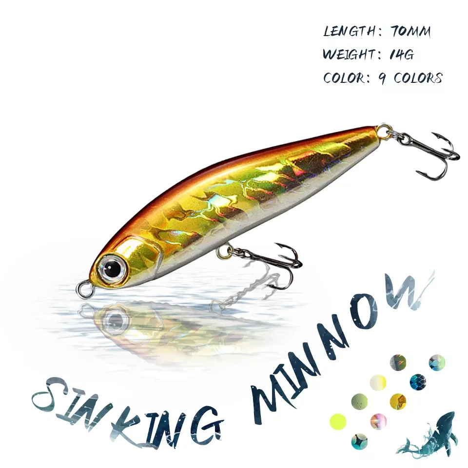 

70MM/14G VIB Sinking Pencil Fishing Hard Lures 3D Eyes Artificial Bait Wobblers Minnow High Quality Hooks Fishing Tools