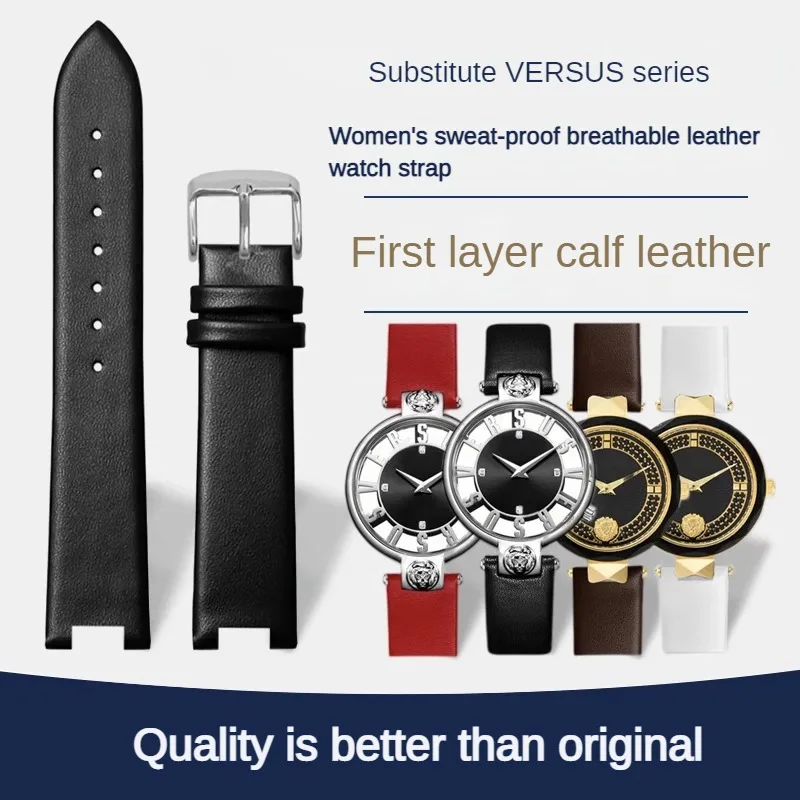 

Genuine Leather Watch Strap Substitute VERSUS Series VSP490118/VSPCD2217 Women's Concave Interface Cowhide Watchband 16-10mm