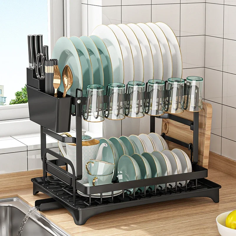 

Tray New Dish Rack 2023 Chopstick Storage Double-layer With Basket Cage Kitchen Tableware Bowl Organizer Box Draining Household