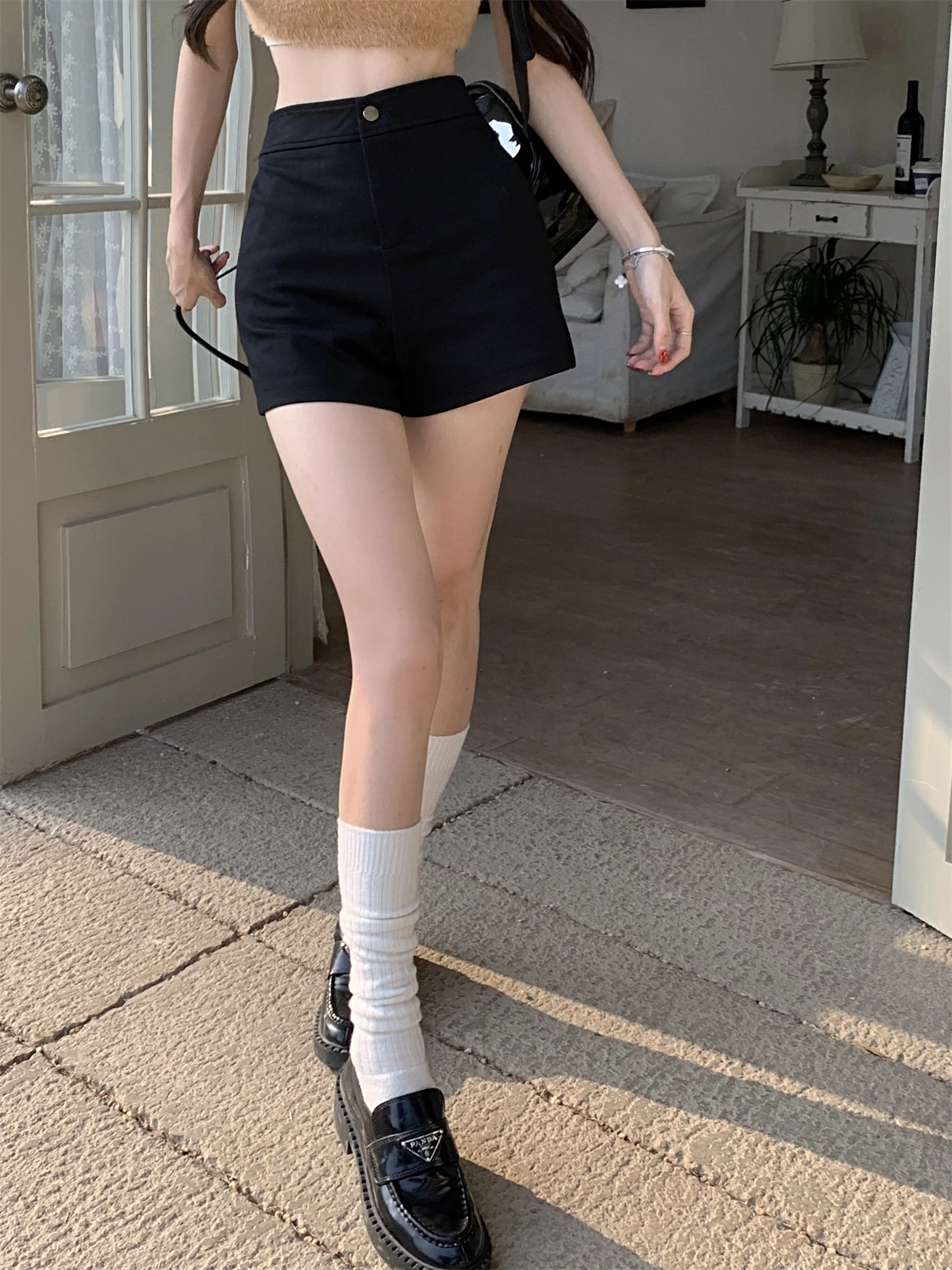 Black High Waist Stretchy A-line All Match Shorts for Women Summer Elegant Chic Tender Skinny Hot pants Ladies Sexy Korean Short