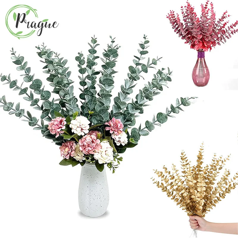 

5/10/15pcs Artificial Eucalyptus Leaves Fake Plant Green Branch For Christmas Wedding Party Home Garden Decoration Wreath Flower