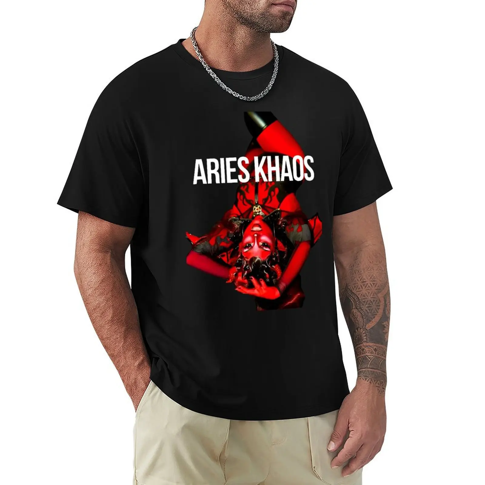 Фото Футболка Aries Khaos Upside Down свободного кроя, повседневная, с короткими рукавами №1