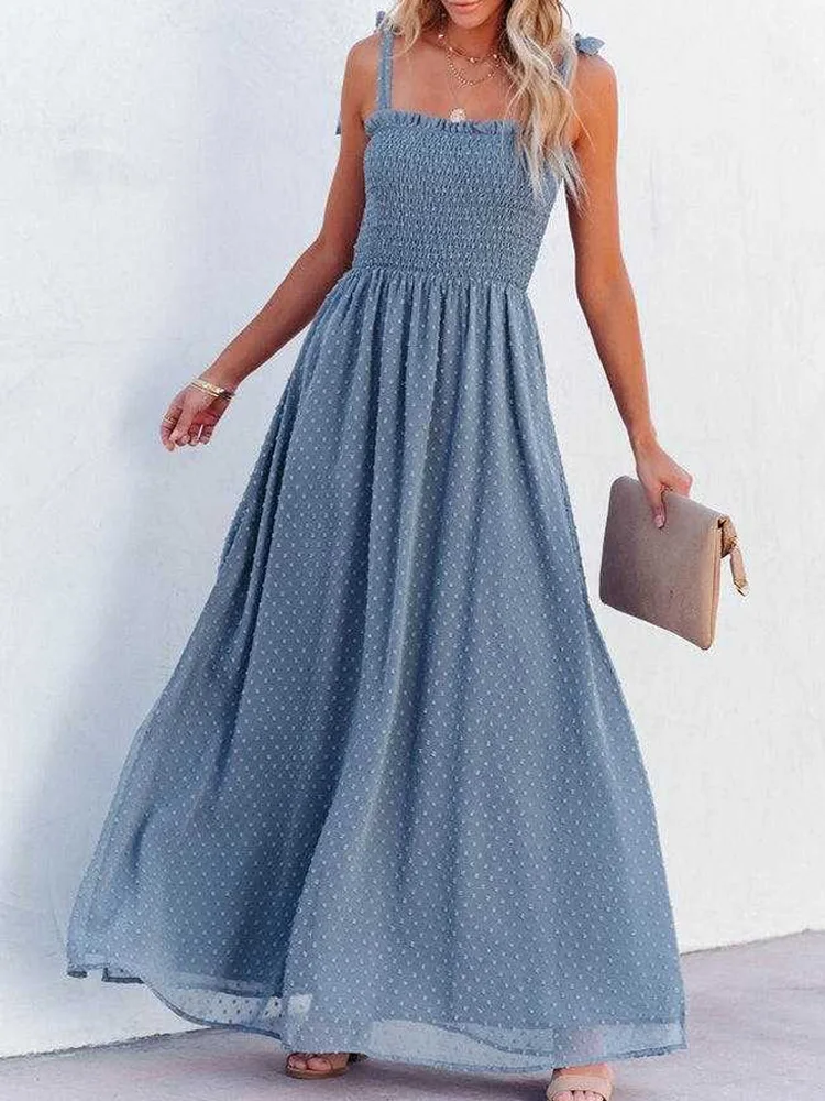 

Женское Элегантное Длинное Платье на бретельках с открытыми плечами и бантом, модное однотонное праздничное платье с разрезом и высокой та...