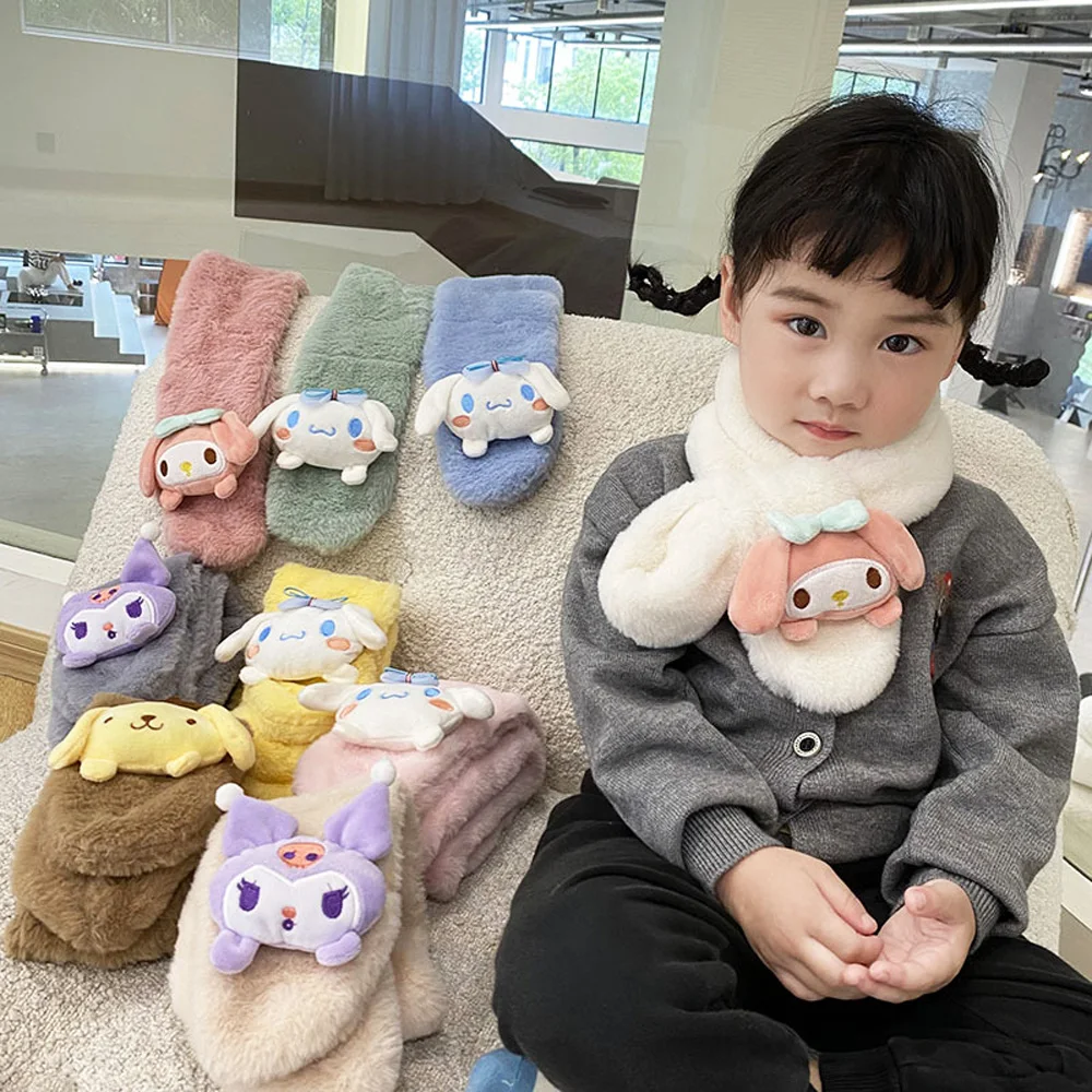 

Kawaii Sanrio Scarfs Cute Cartoon Kuromi My Melody Children Warm Thicken Cross Collar Scarves Boy Girl Soft Plush Scarf Gifts
