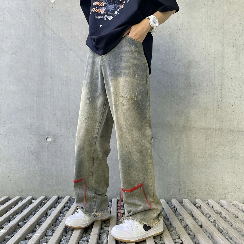 Ripped Jeans Men and Women's Same Style High Street Hip-hop Straight Pants Men Ripped Jeans Y2k Retro Pants Jeans Jeans for Men