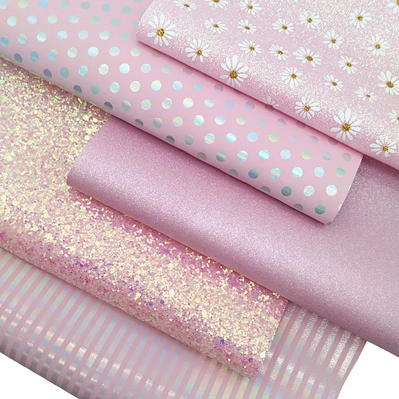 Лист из искусственной кожи с розовыми блестками 21 х29 см Y185