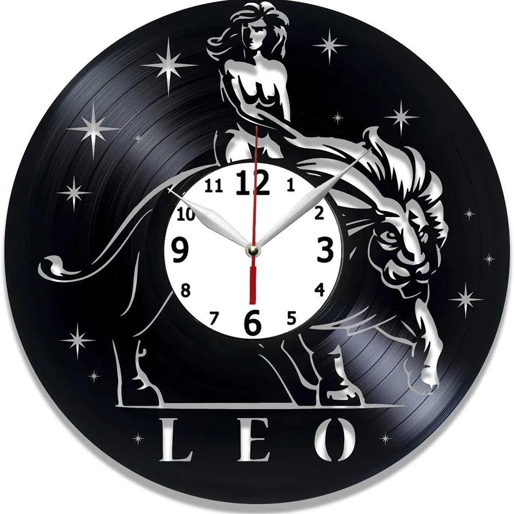 

Leo Vinyl Record Wall Clock 12 Inch - Zodiac Wall Decor - Zodiac Sign Gift Idea for Girl - Leo Home Decor - Handmade for Woman