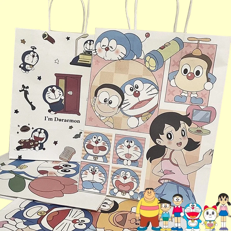 

Упаковочные пакеты Doraemon, мультяшная портативная крафт-бумага с ручками, праздничные подарки, упаковочные пакеты, украшения вечерние, упако...