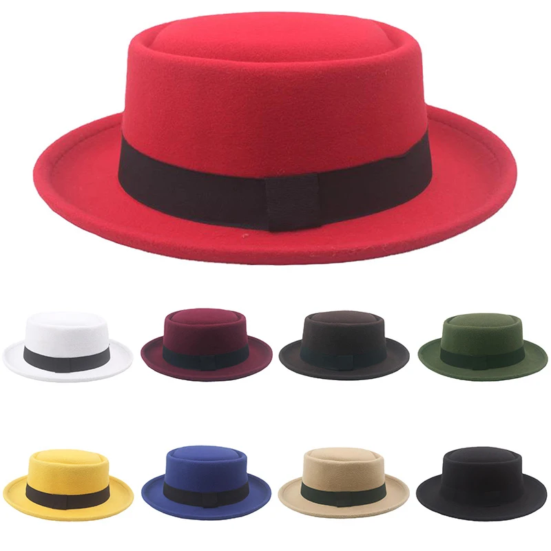 

Winter Autumn Imitation Woolen Flat Top Hat Women Men Ladies Fedoras Top Jazz Round Caps Classic Bowler Hats Feminino Gorra