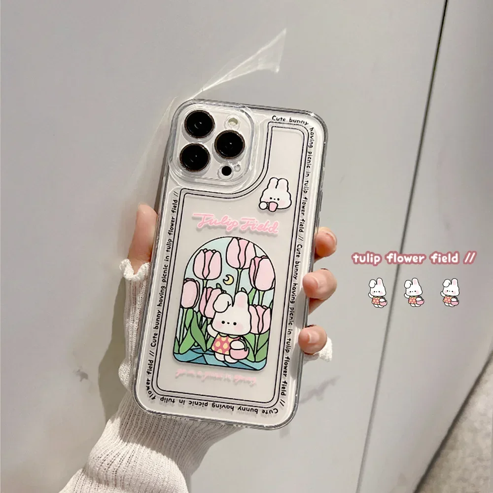 Прозрачный чехол для телефона Сладкий тюльпан сад луна кролик iPhone 16 15 14 13 11 12 Pro Max
