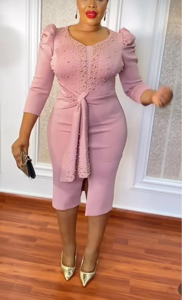 

Африканская одежда Дашики, африканские Свадебные платья для женщин, весна-осень, Африканское облегающее платье из полиэстера с длинным рукавом и V-образным вырезом