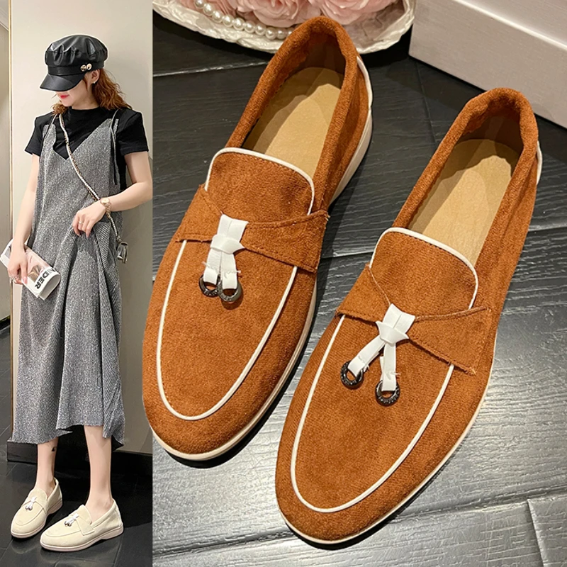 

2023 Mmtal Lock Beanie Shoes Comfortable Soft Sole Flat Shoes Plus Size Summer Walk Shoes Women Loafers Suede Causal Moccasin