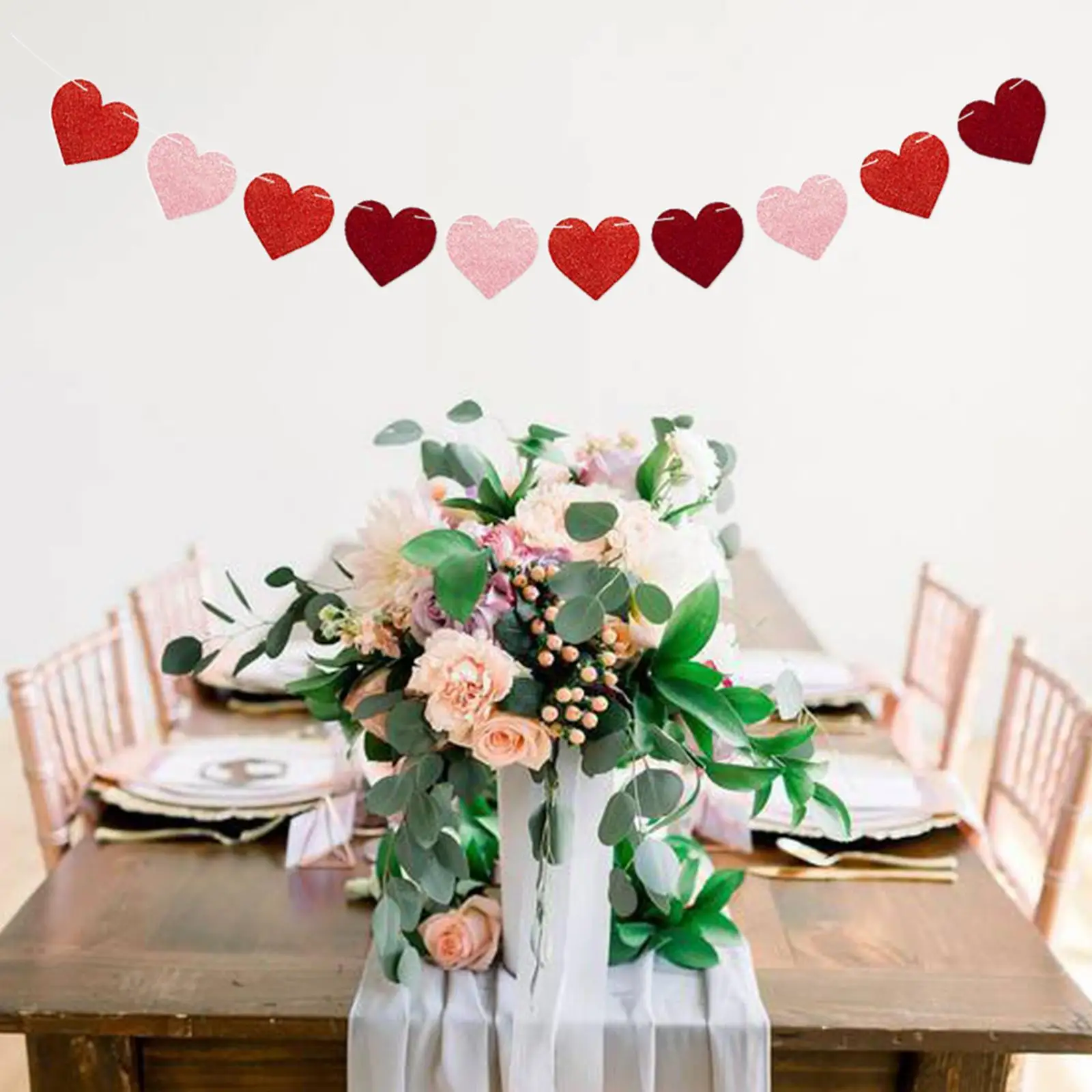 

9x Heart Banner Garland Decorations for Festival Valentines Anniversary Engagement Birthday Baby Shower Props Windows Christmas