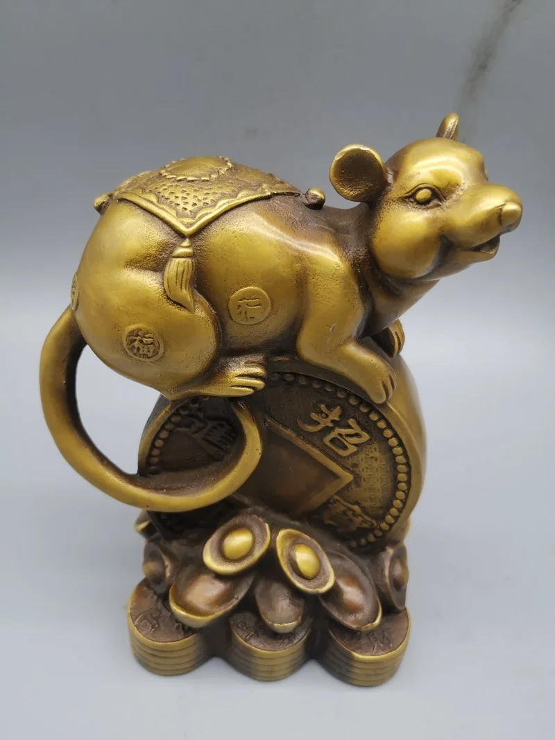 

Pure Brass Zodiac Mouse Bronze Copper Mouse Ornament Home Decoration Gifts Rat Figurine Chinese Fengshui Wealth Crafts