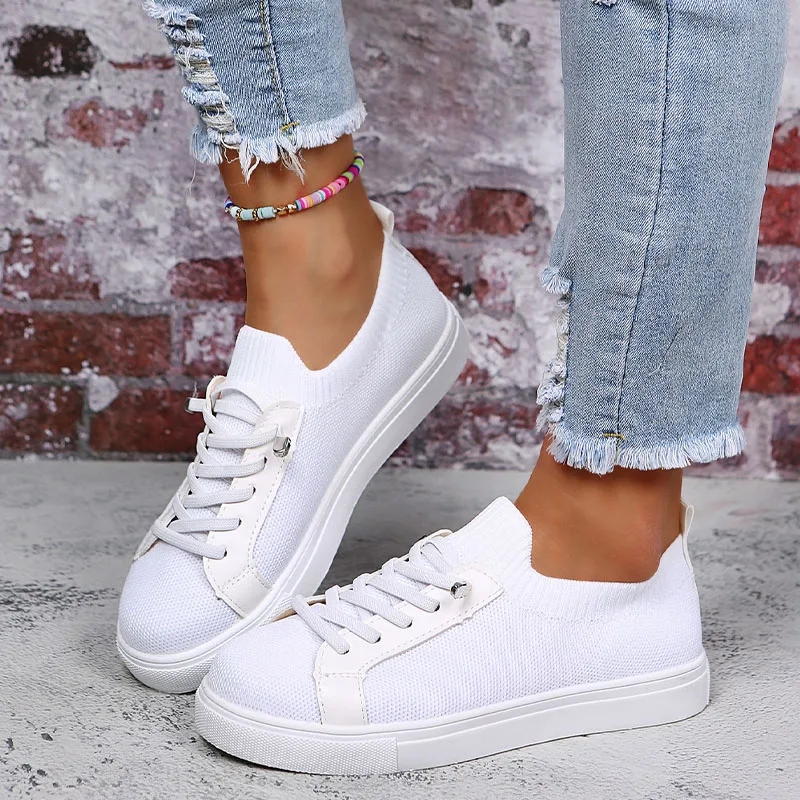 

Кроссовки женские на шнуровке, Вулканизированная подошва, сетчатые, повседневные, однотонные, спортивные лоферы, карамельные цвета, на весн...