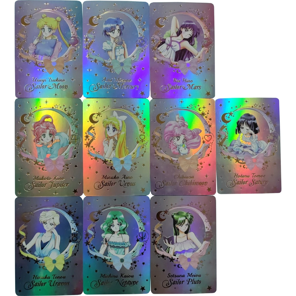 10Pcs/set Sailor Moon hot stamping flash cards Tsukino Usagi Aino Minako Kino Makoto Kawaii Game Anime Collection Card Gift Toys