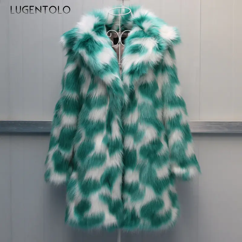 Women Fashion Warm Faux Fur Autumn Winter Korean Straight Large Size 9XL Faux Fox Fur Lady Casual Thicken Long Coat