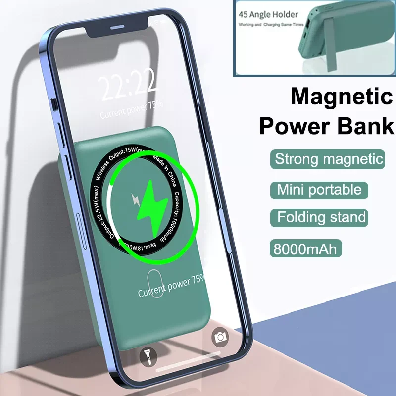 

2023New Magnetic Wireless Power Bank With Bracket For iPhone 12 13 Pro Max PD 22.5W Fast Charging Mobile Phone External Battery
