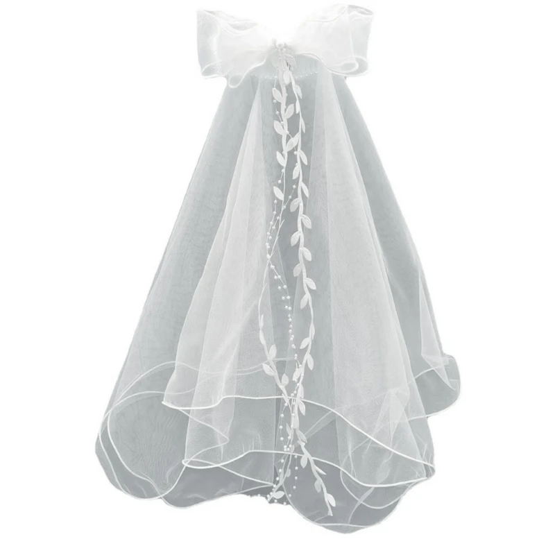 

Delicate Wedding Bridal Pearl Veil with Vine&Bowknot Girls Bride Veil Long Tulle Wedding Tiaras for Women Bridesmaids