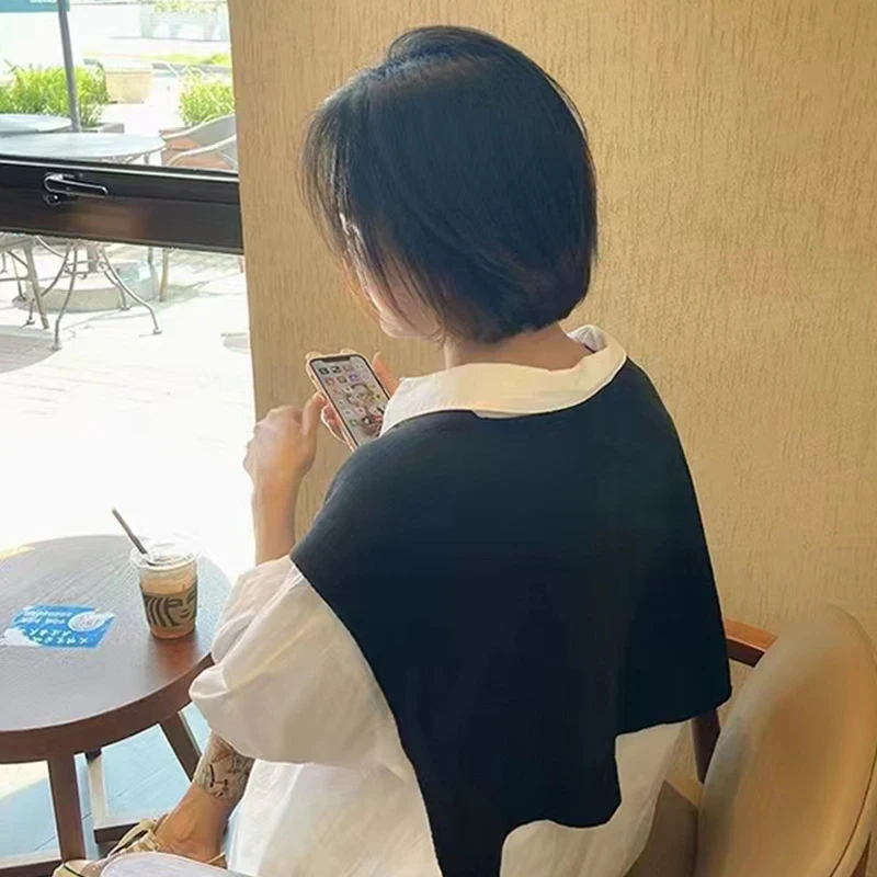 Корейский шарф для шеи Однотонный женский вязаный с перекрестными ремнями