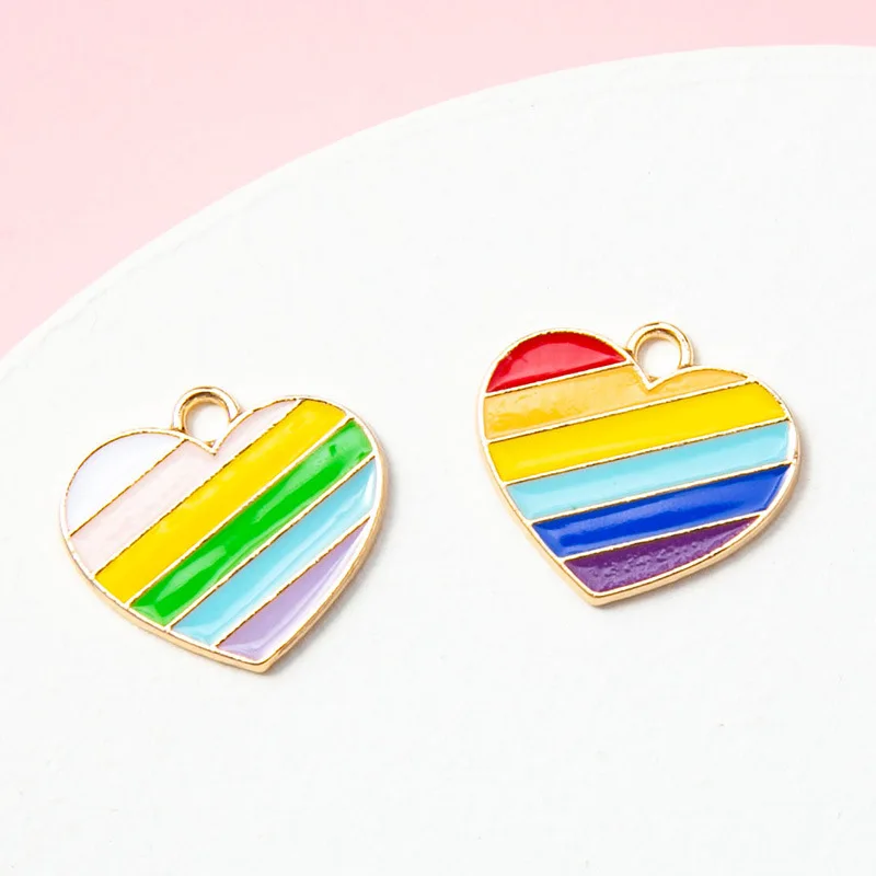 

5Pcs Gold Plated Enamel Rainbow Heart Charm Pendant Jewerly Making Bracelet Women Necklace Earrings Accessories Findings DIY