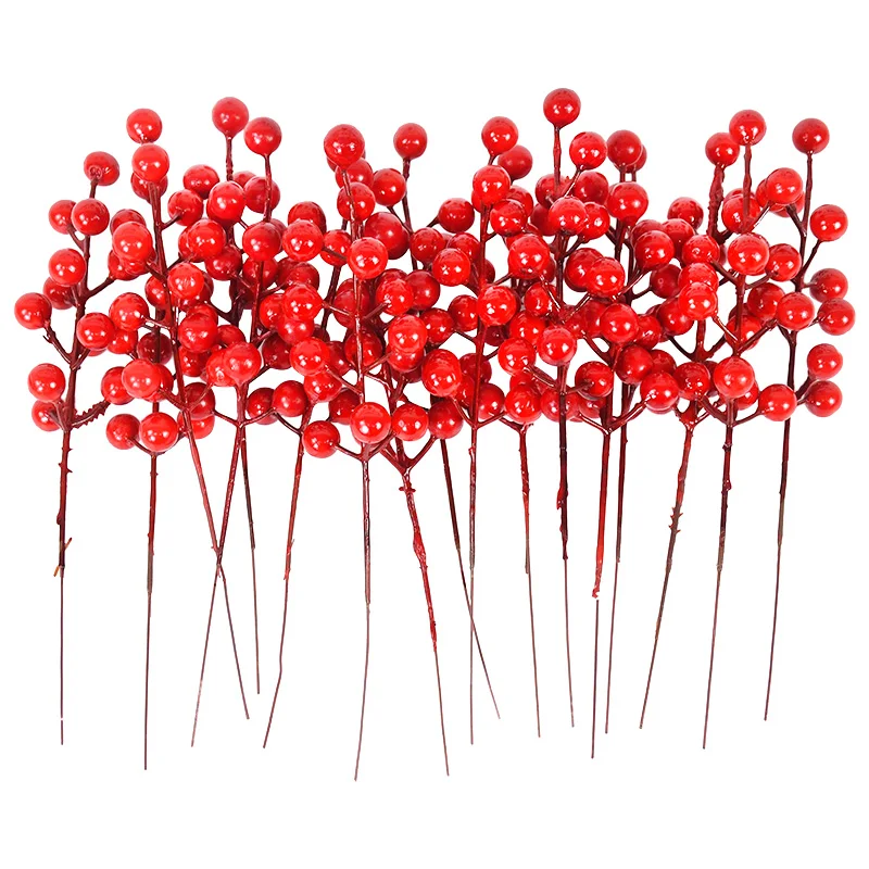 

20/10Pcs Christmas Red Berries Picks Artificial Red Cherry Berry with Stems for Christmas Teee Decorations Xmas Gift Decor 21cm