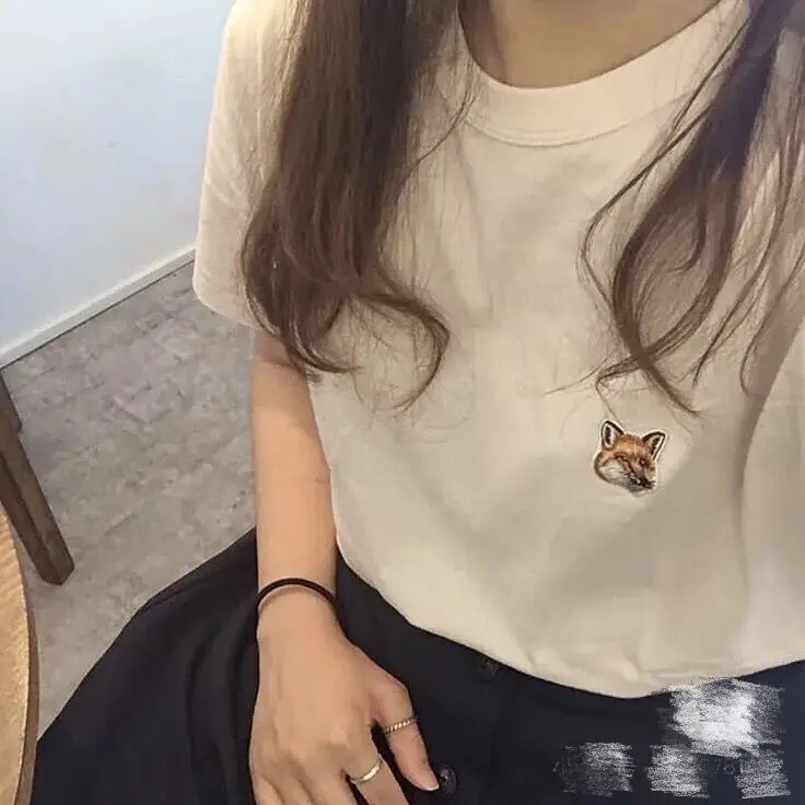 

Women and Men T-Shirts Fox Head Embroidery Loose Fashion Casual Top Simple Pure Cotton Short Sleeve Summer O-neck Unisex T-shirt