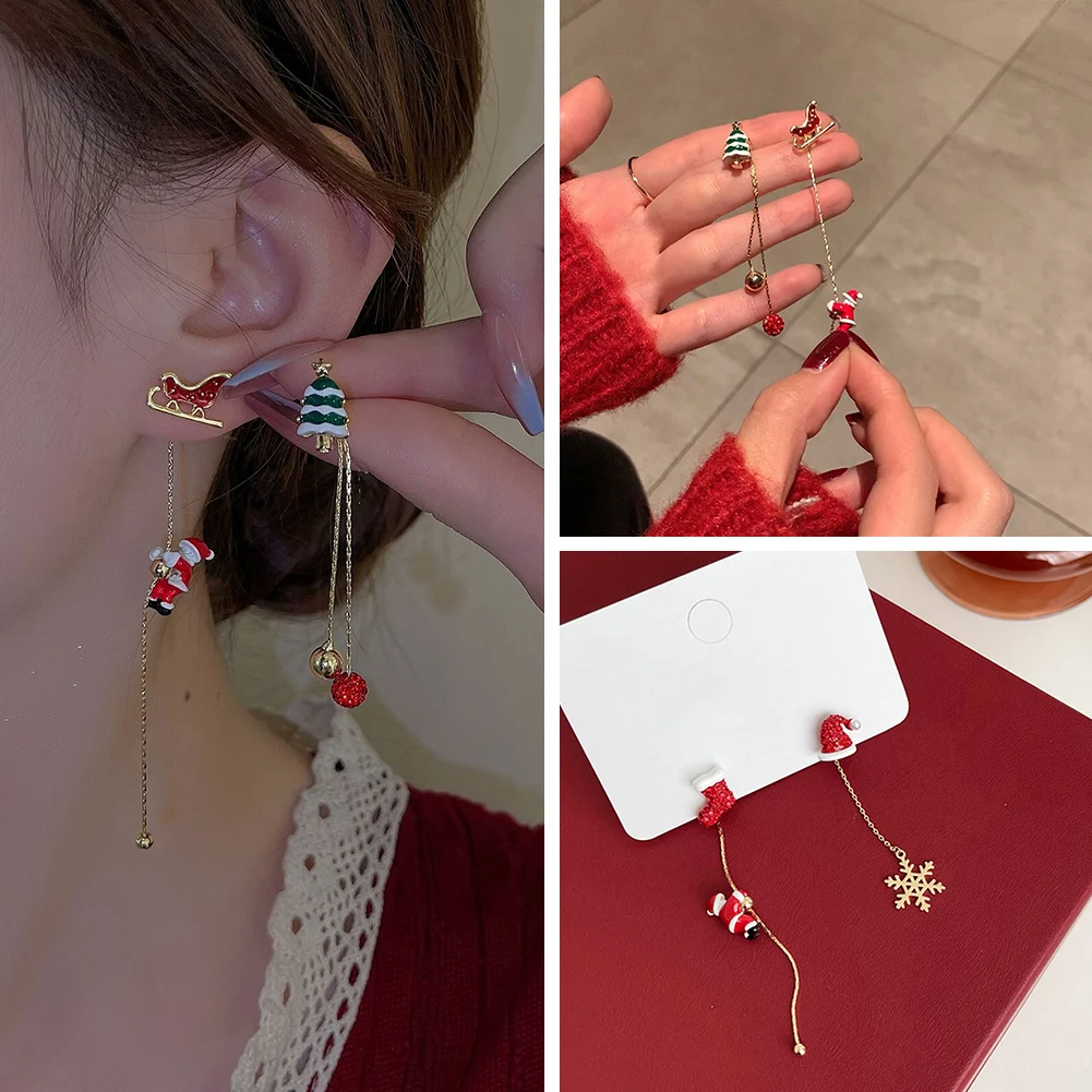 

New Design Asymmetric Earrings For Women Trendy Bijoux Xmas Tree Brown Bear Snowman Santa Claus Hot Christmas Gifts