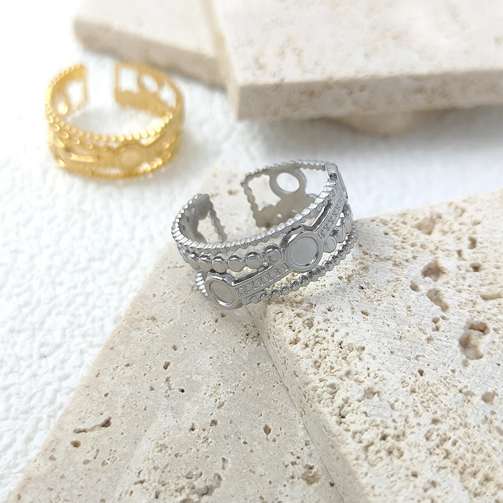 

Wide Multi-Layer Geometric Rings for Women Stainless Steel Adjustable Finger Ring 2023 Hiphop Punk Party Jewelry Gift