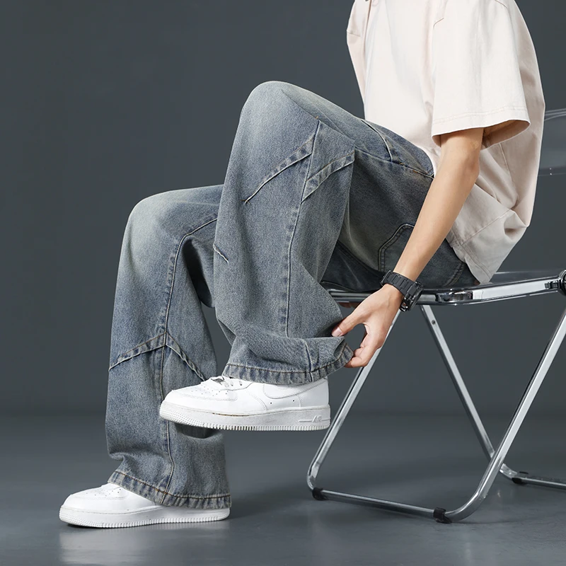 Джинсы мужские мешковатые прямые с широкими штанинами брюки из денима