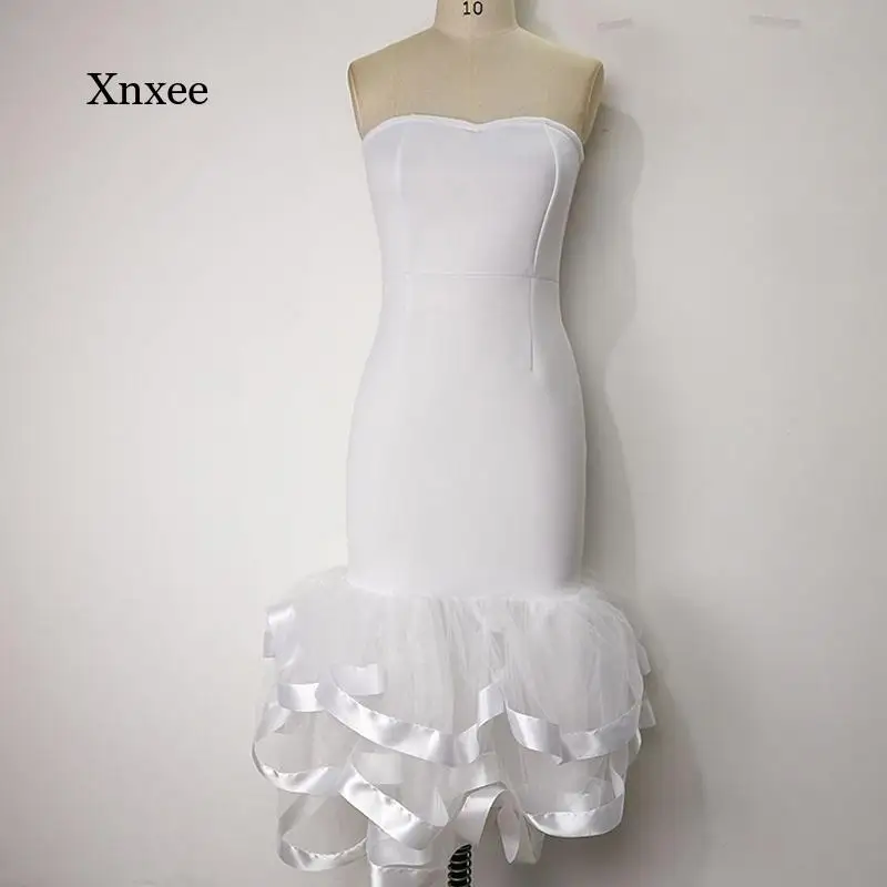 Женское Сетчатое платье-Русалка без бретелек с разрезом спереди | Женская одежда