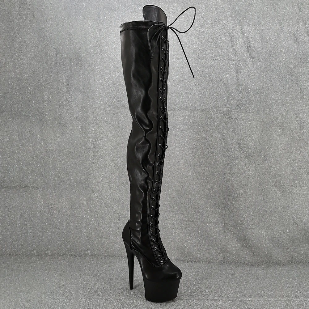 Leecabe  17CM/7inches sexy thigh-high boots lace up High Heel platform Pole Dance boot