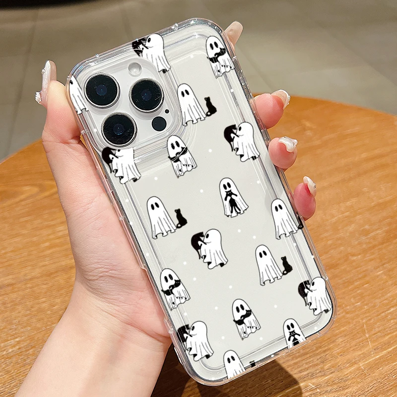 Фото Прозрачный чехол с принтом Western Halloween Cowboy Ghost & Flowers для iPhone 17 16 15 Pro Max XS XR X 12 11 13 14 7 8 Plus 16E 17 Cover №4