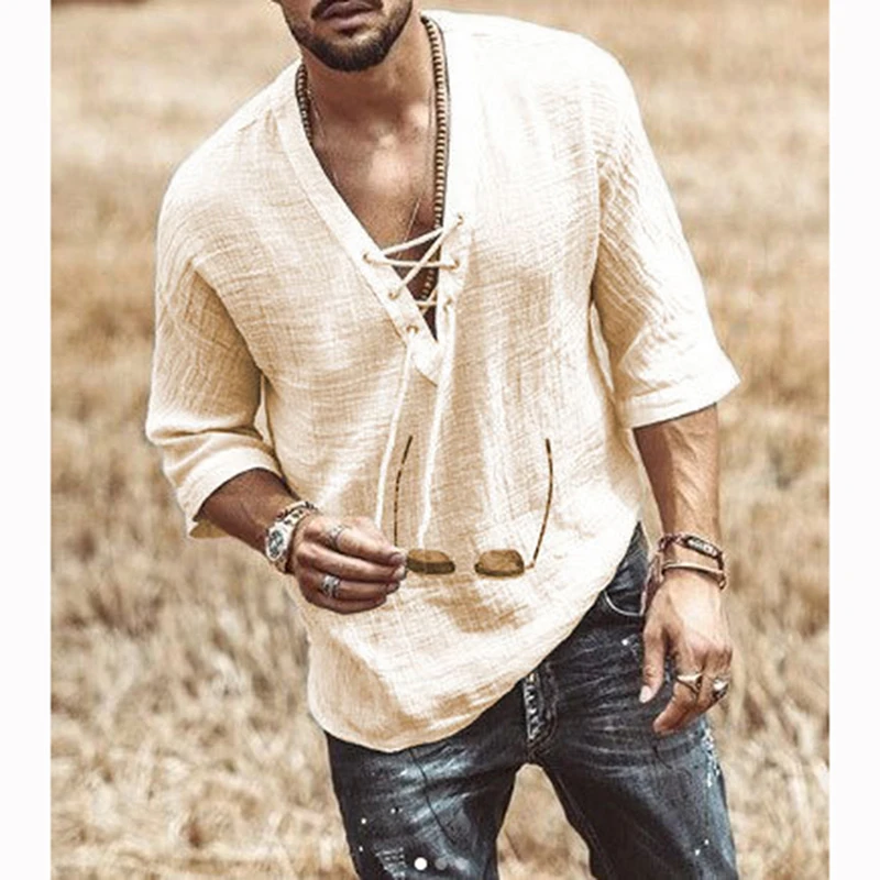 

New Men's Fashion T shirt Male Sexy Deep V Neck Bandage T shirts Casual Solid Color Tshirt Tops Man Half Sleeve Clothes
