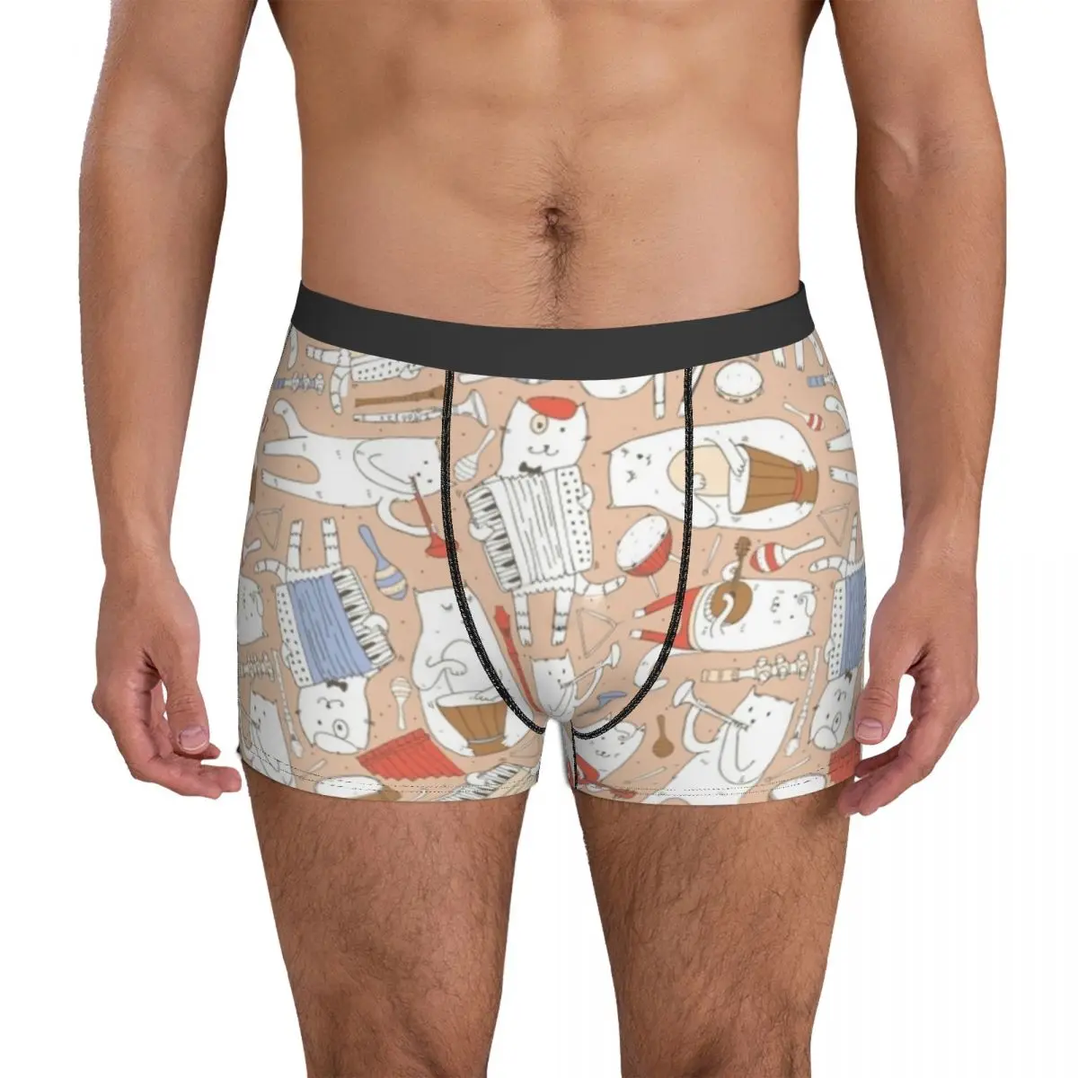 Cat Underwear Music Lovers Men's Panties Custom Breathable Boxershorts Trenky Shorts Briefs Plus Size 2XL