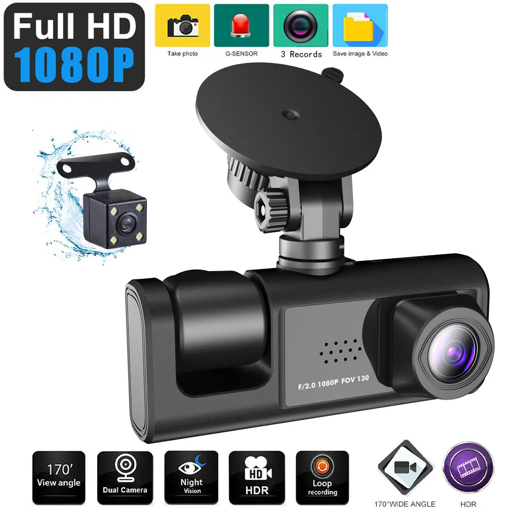 

New 3-Lens Driving Recorder HD 1080p Car Front Car Rear Video at the Same Time Multi-language Wifi