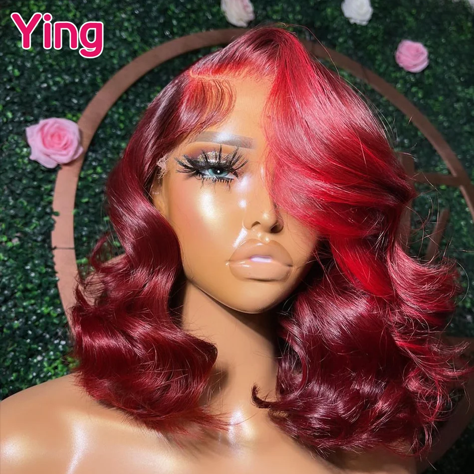 Ying Burgundy Red Colored 13x4 Body Wave Human Hair Lace Frontal Wig 30 Inch 180% Brazilian Remy 13x6 Transparent Lace Front Wig