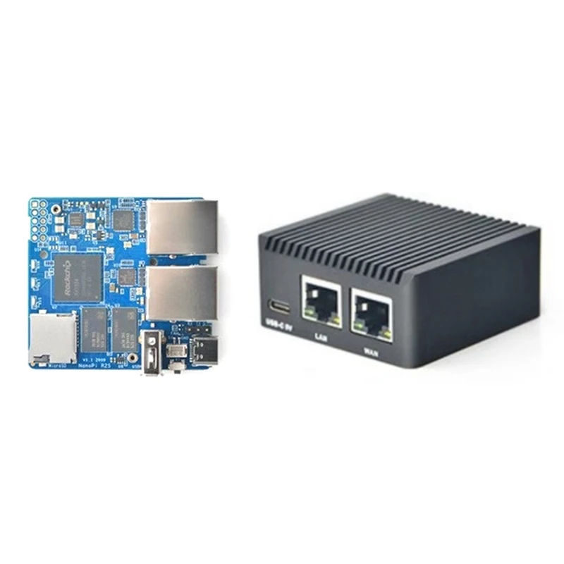Фото Мини-роутер NanoPi R2S RK3328 с 1 ГБ DDR4 ОЗУ, металлическим корпусом с ЧПУ, двумя гигабитными портами и системой OpenWrt-A12I №2
