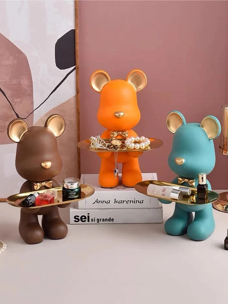 

Resin Bear Storage Tray Home Decoration Keys Candy Fruit Tray Living Room Porch Desk Kawaii Small Ornaments Creative Home Decor