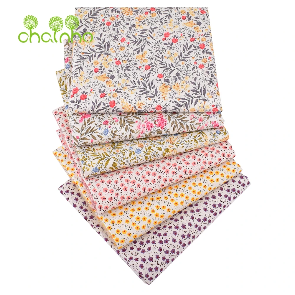 Chainho,Printed Plain Poplin Cotton Fabric,DIY Quilting & Sewing Material,Patchwork Cloth,Floral Series,6 Designs,5 Sizes,PCC53