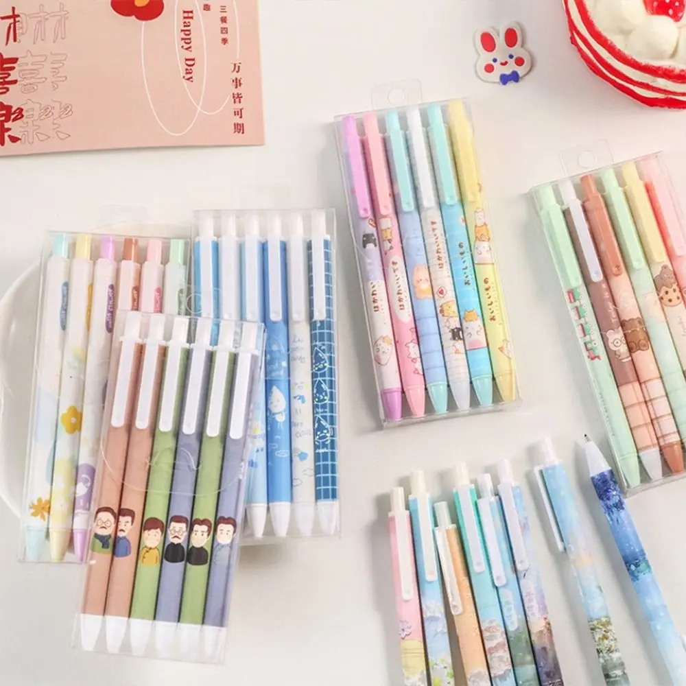 

6Pcs Press Gel Pen Kids Writing Pen Office School Stationery 0.5mm Pen