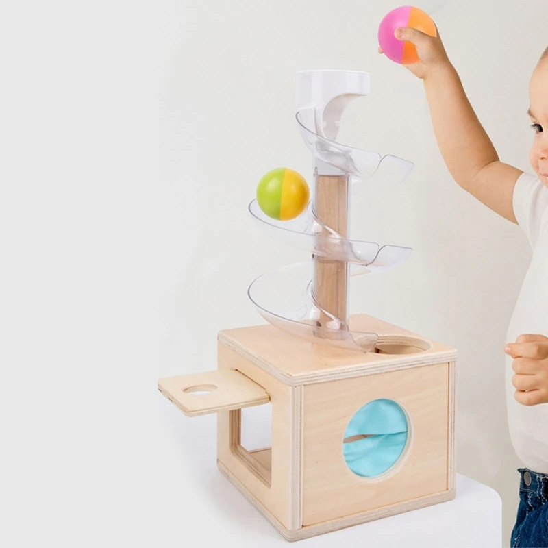 

Baby Montessori Wooden Box Toy Wooden Sliding Balls Marble Run Toy Sensory Learning Box Toddler Fine Motor Skill Playset