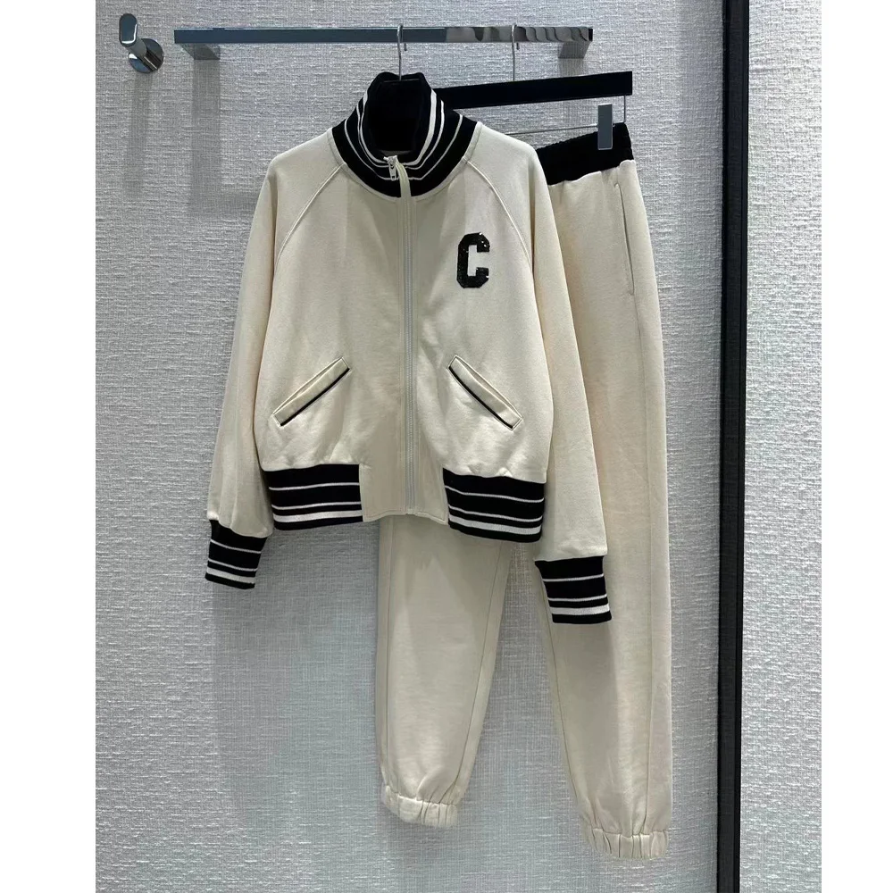 

Женский спортивный комплект из 2 предметов, Повседневная Удобная куртка на молнии с блестками и надписями и спортивные штаны на весну