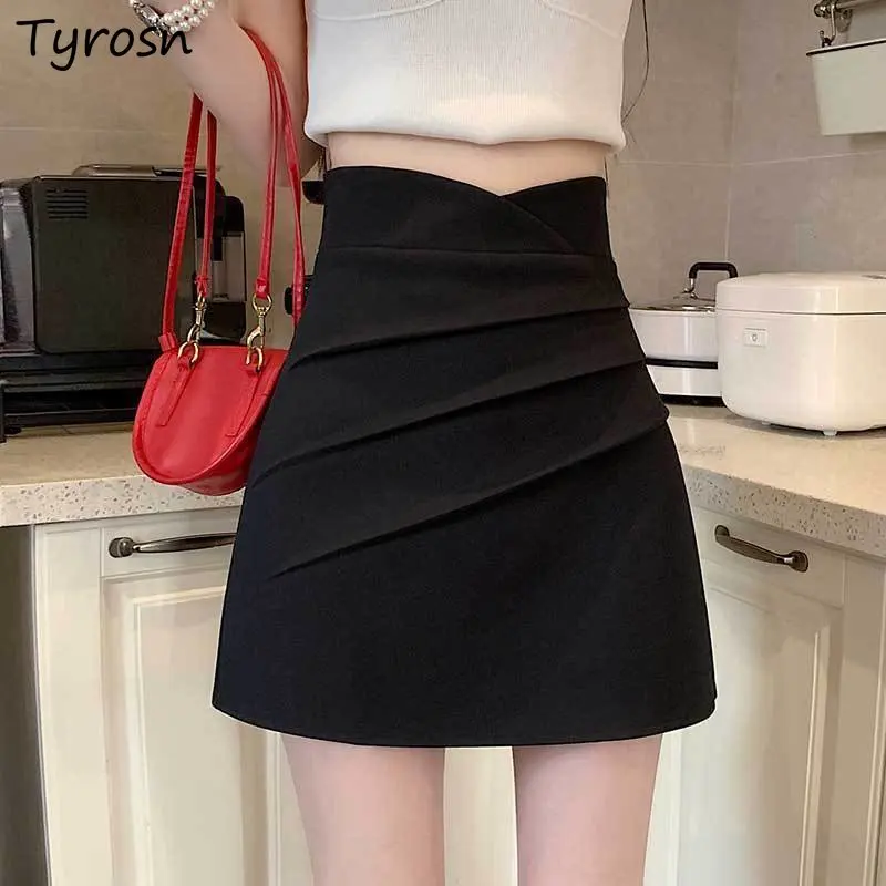 

Юбка женская в складку, элегантный дизайн, простая повседневная Стильная универсальная мини-юбка в Корейском стиле ретро, уютная и шикарная